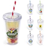 Malibu Double-Wall Plastic Tumbler & Straw - 470ml